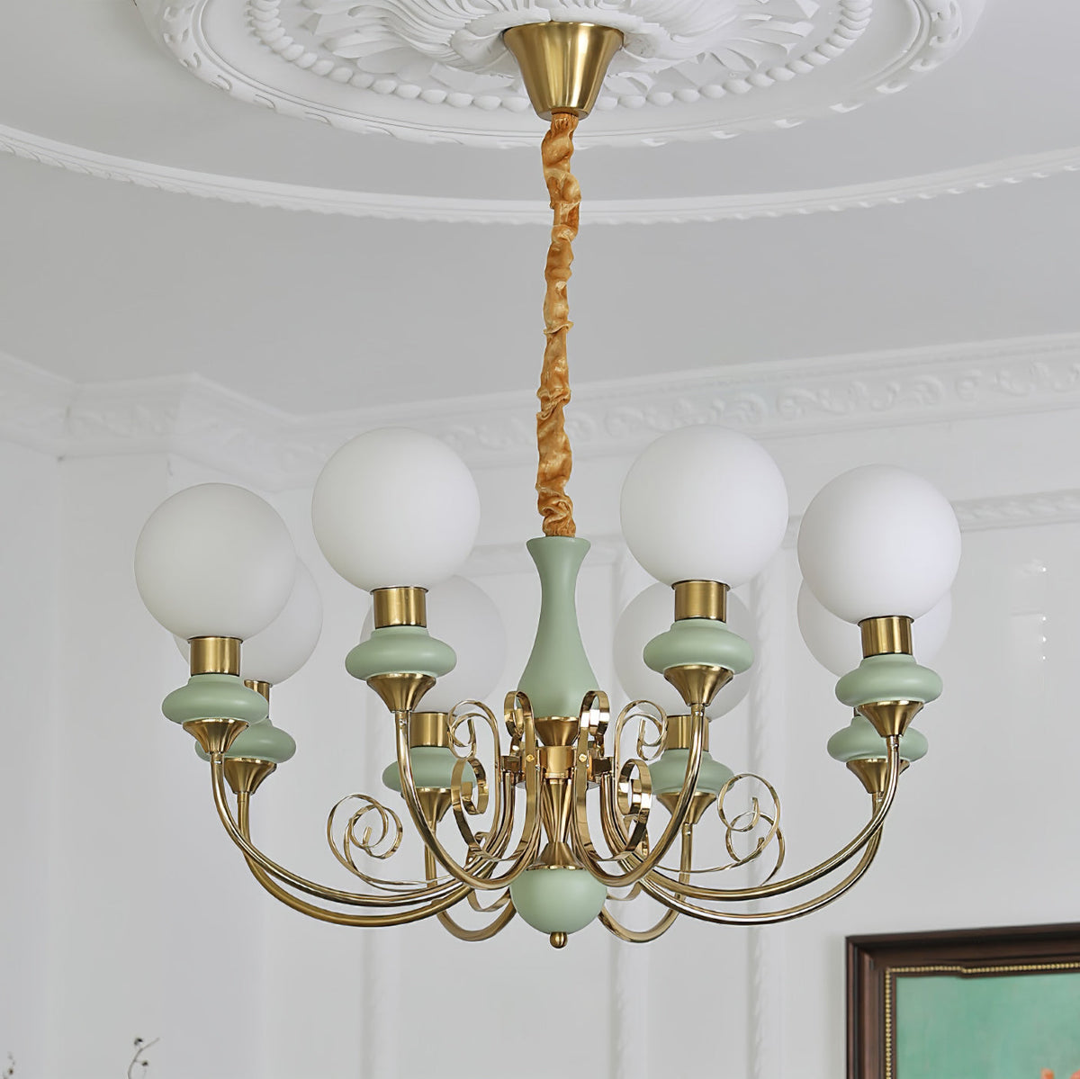 Aurorian lampadario Verde Paralumi Bracci Curvi Oro