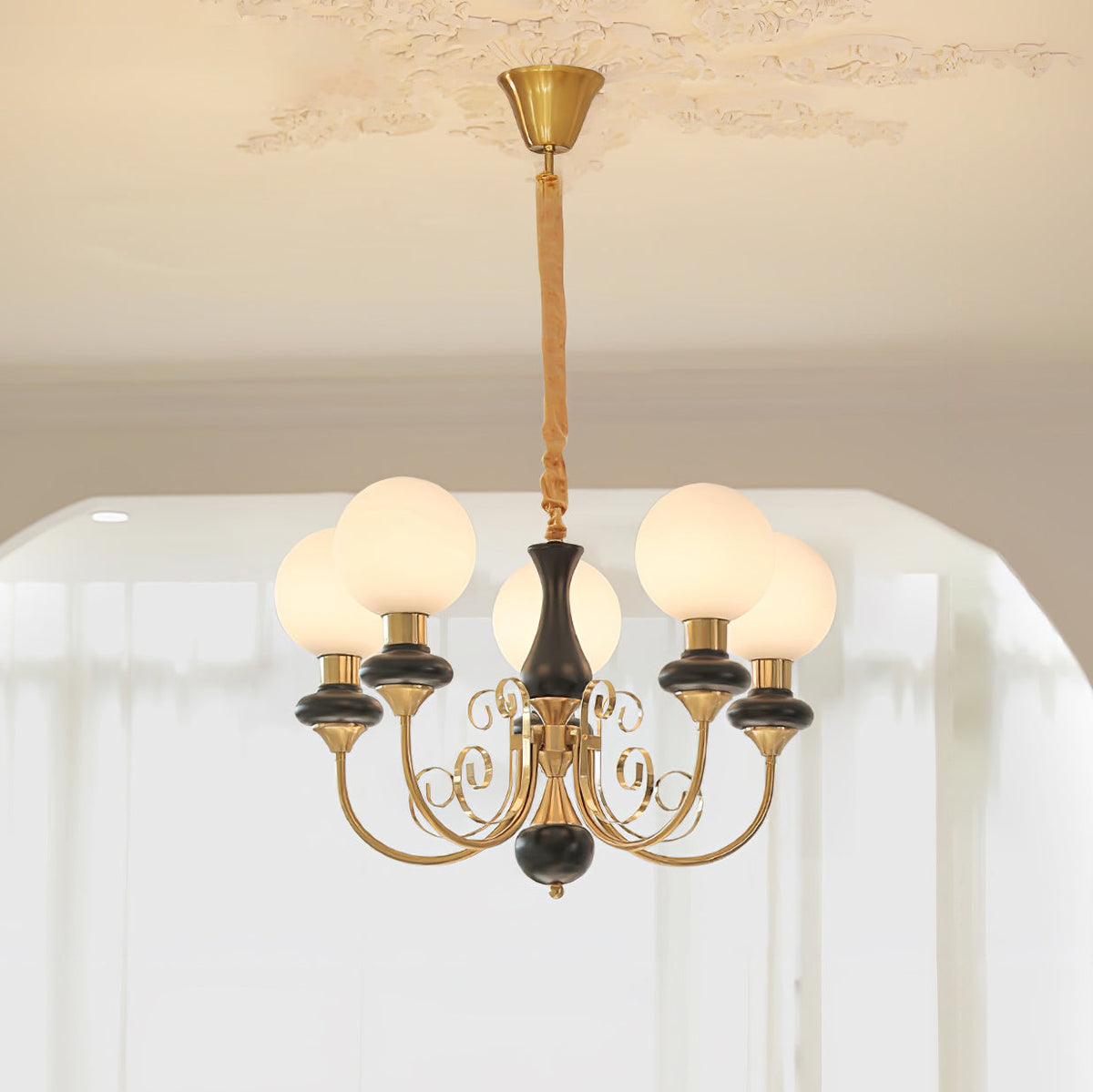 Aurorian lampadario Verde Paralumi Bracci Curvi Oro