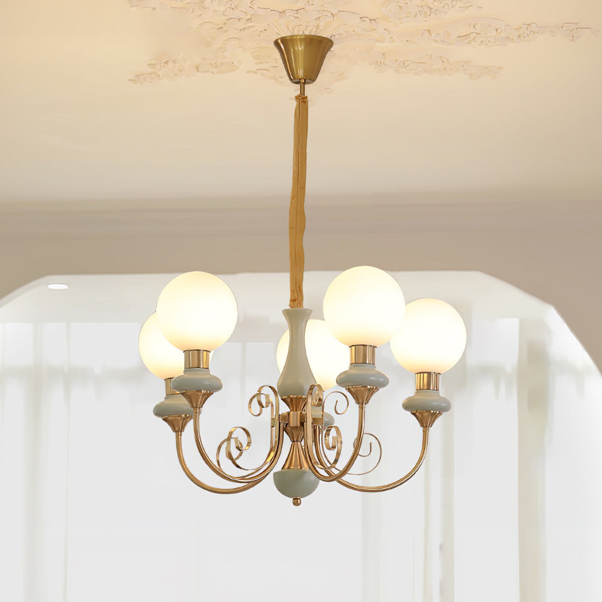 Aurorian lampadario Verde Paralumi Bracci Curvi Oro