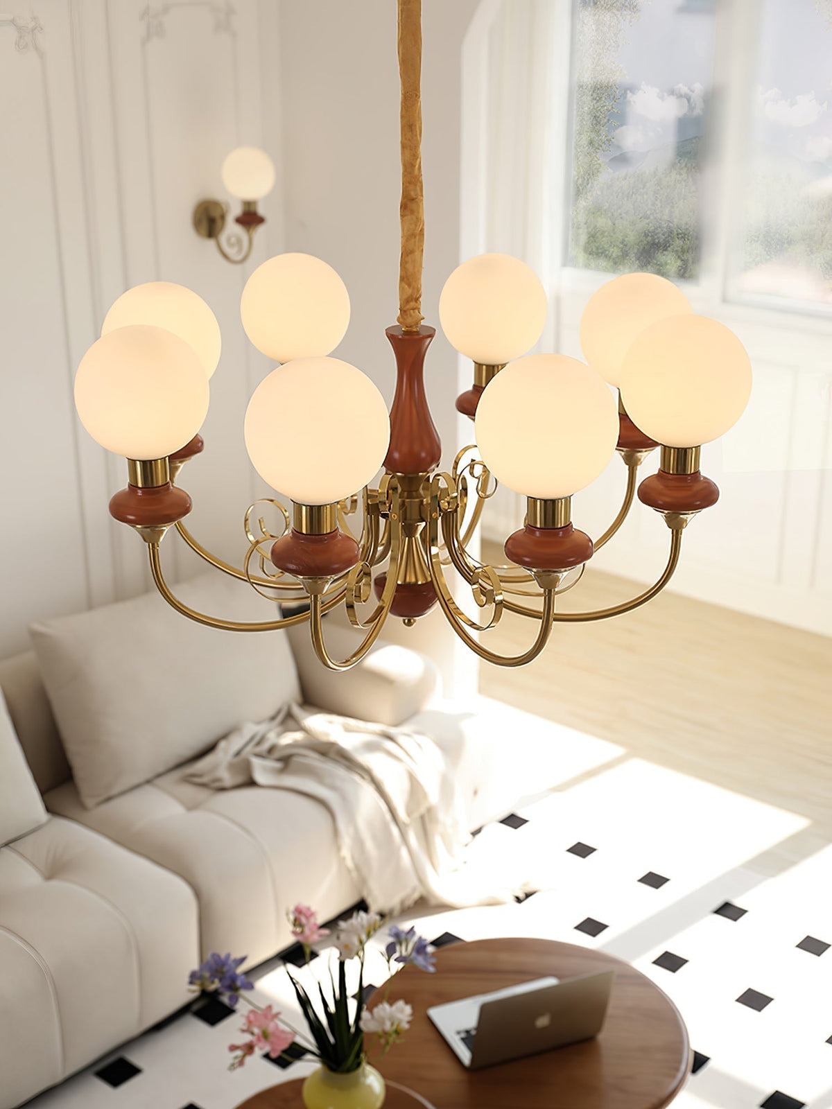 Aurorian lampadario Verde Paralumi Bracci Curvi Oro