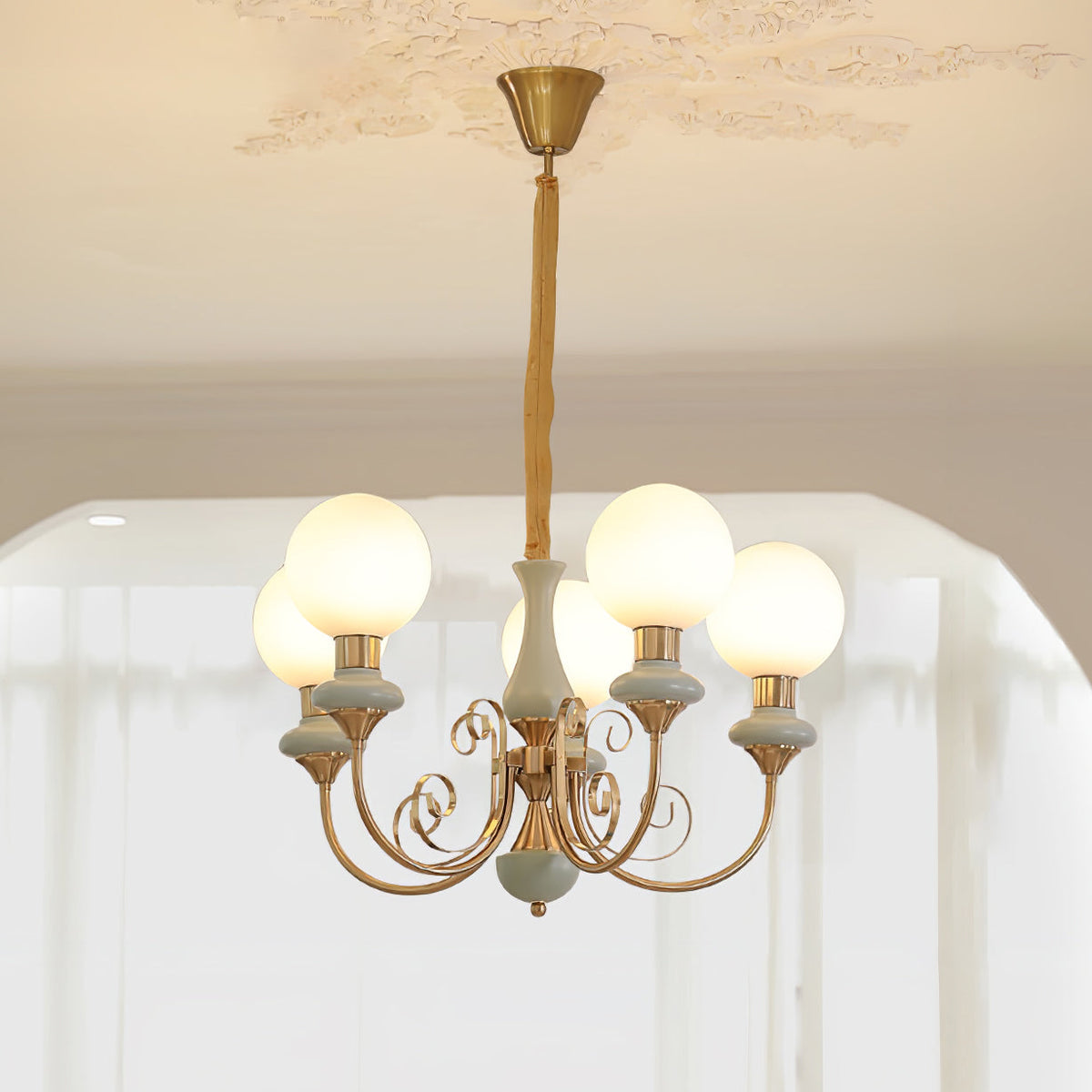 Aurorian lampadario Verde Paralumi Bracci Curvi Oro