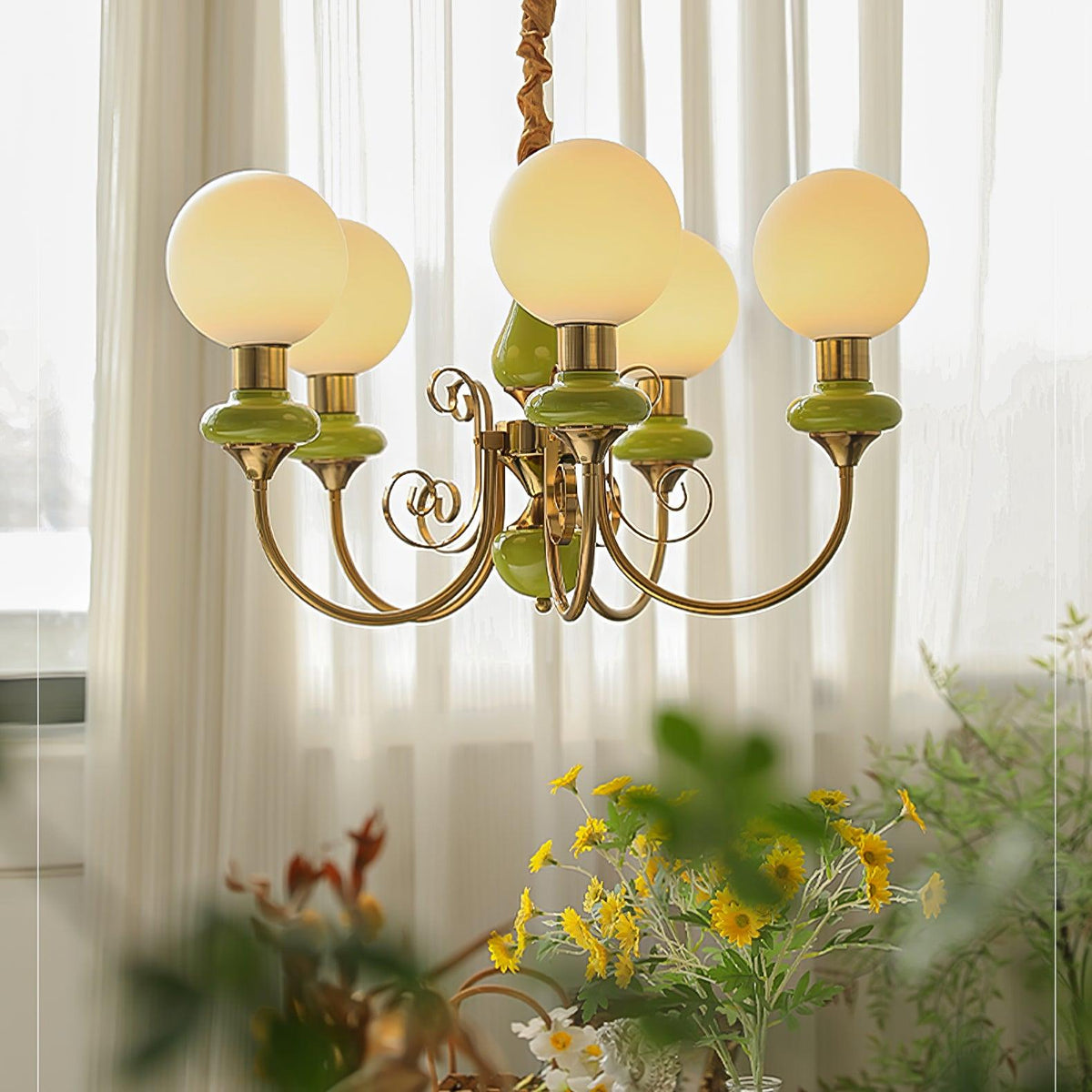 Aurorian lampadario Verde Paralumi Bracci Curvi Oro