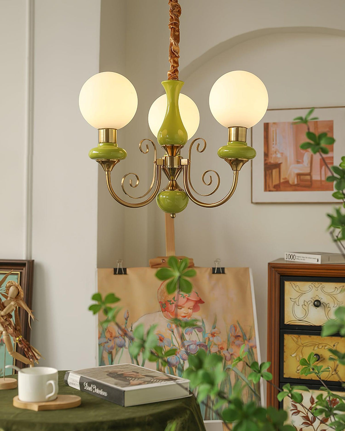 Aurorian lampadario Verde Paralumi Bracci Curvi Oro