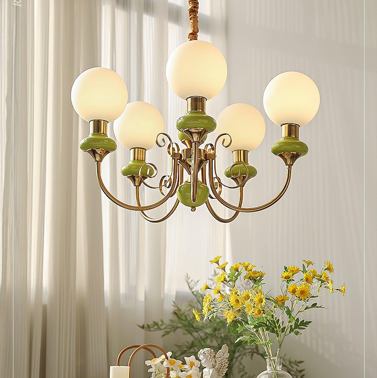 Aurorian lampadario Verde Paralumi Bracci Curvi Oro