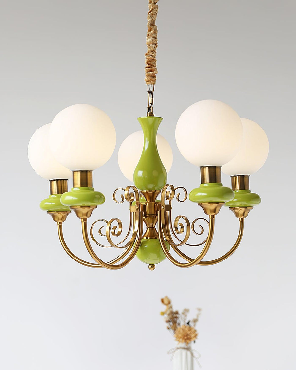 Aurorian lampadario Verde Paralumi Bracci Curvi Oro