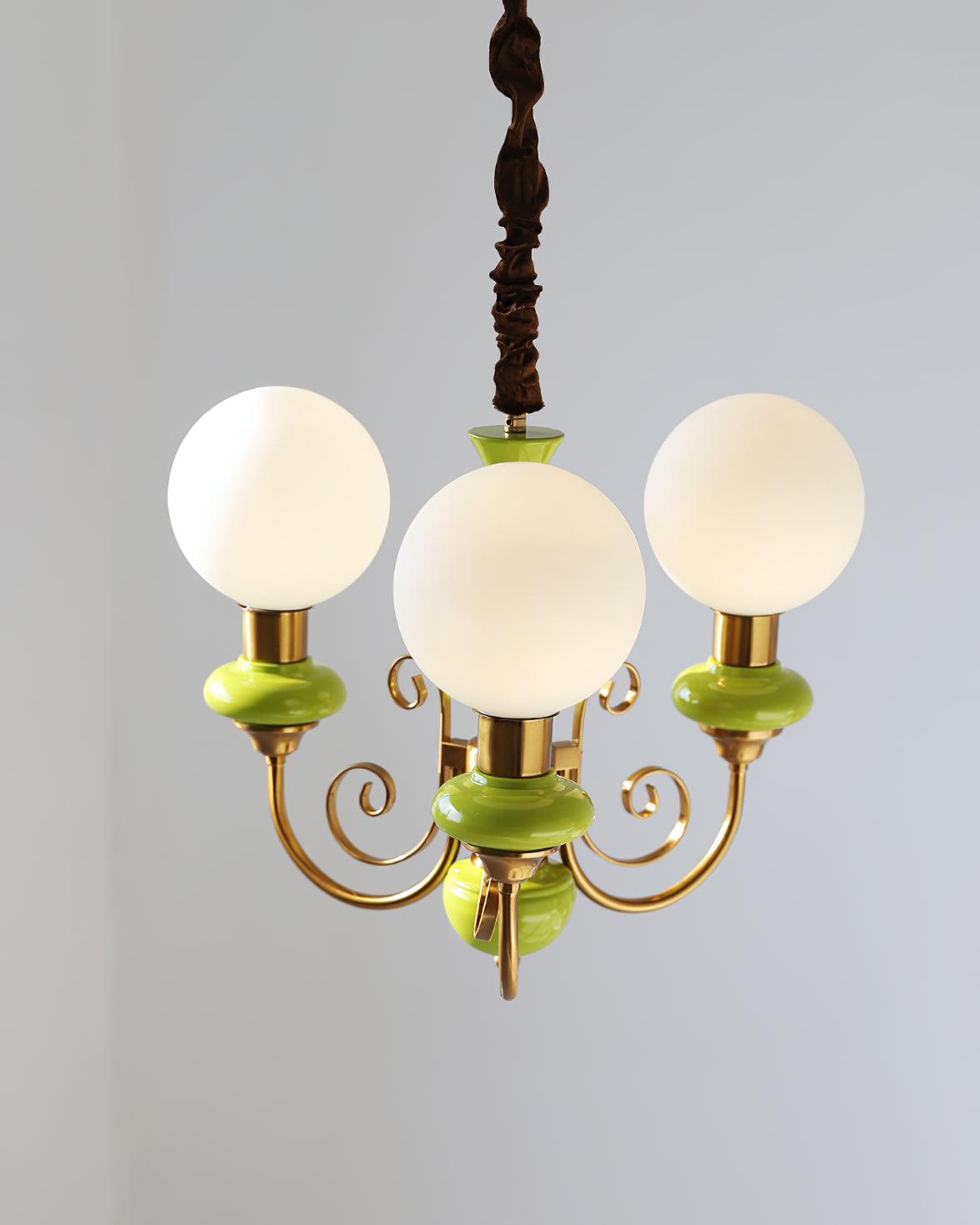 Aurorian lampadario Verde Paralumi Bracci Curvi Oro