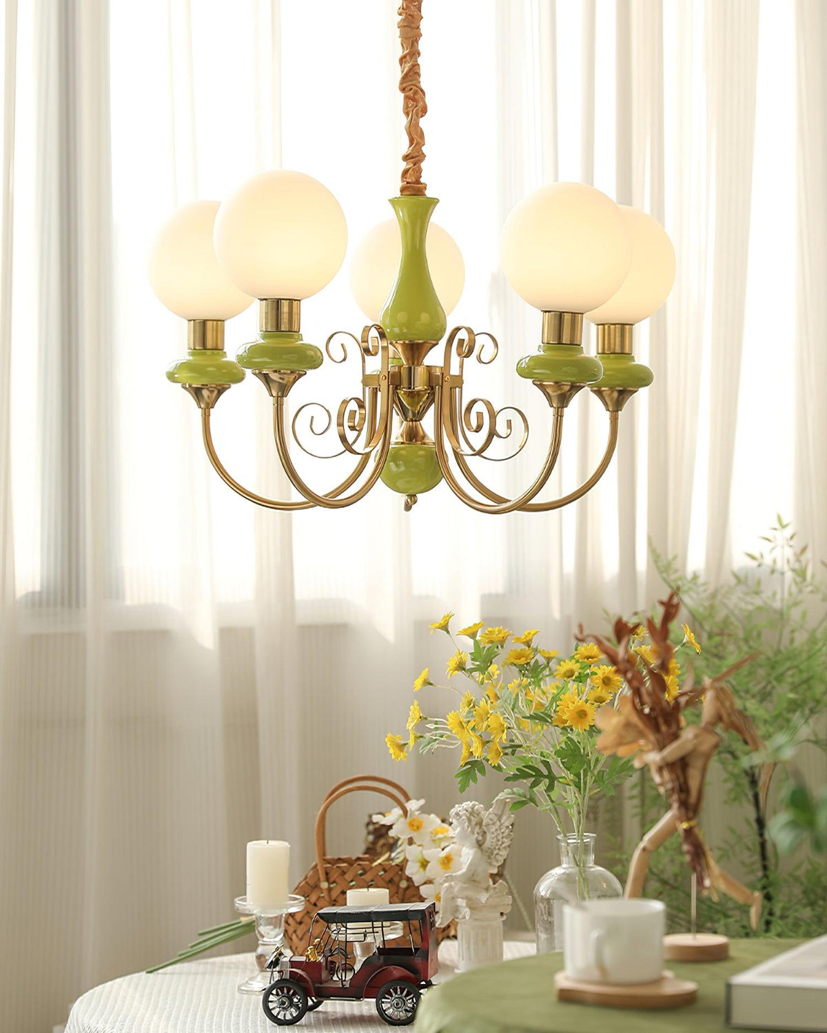 Aurorian lampadario Verde Paralumi Bracci Curvi Oro