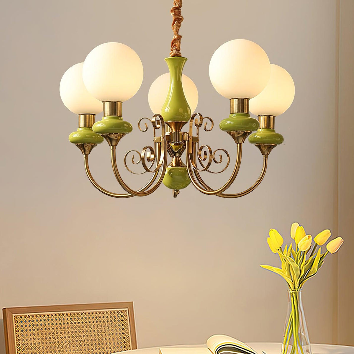 Aurorian lampadario Verde Paralumi Bracci Curvi Oro