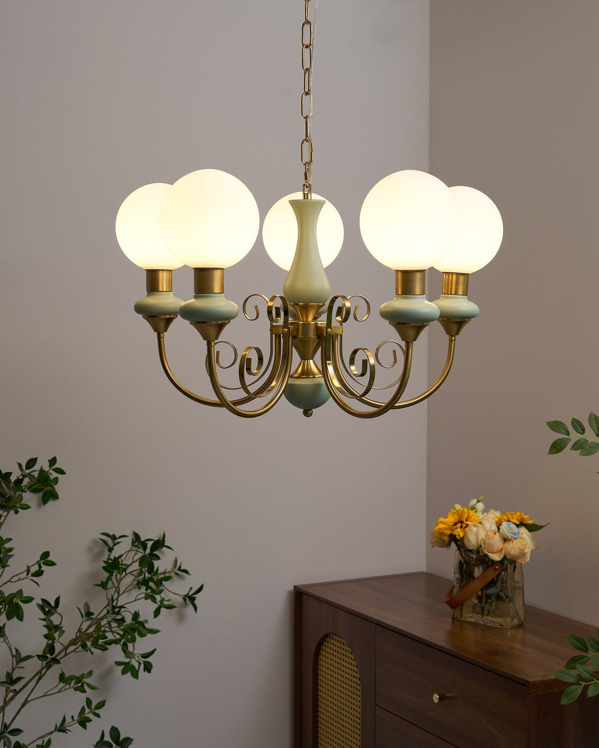 Aurorian lampadario Verde Paralumi Bracci Curvi Oro