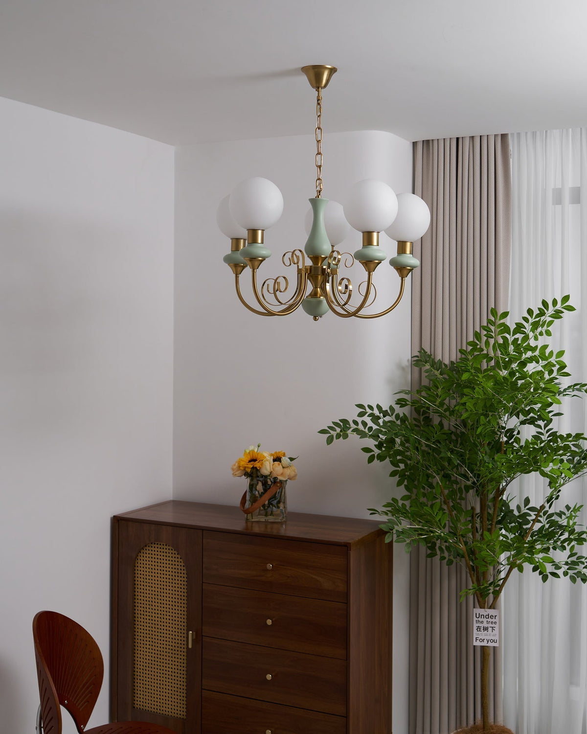 Aurorian lampadario Verde Paralumi Bracci Curvi Oro