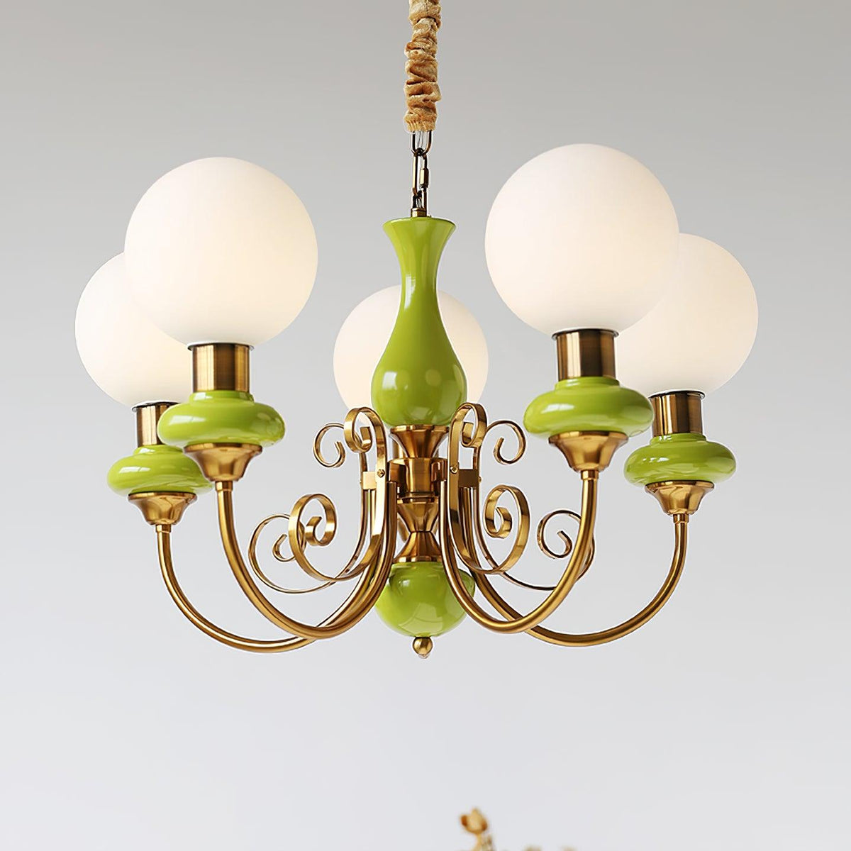 Aurorian lampadario Verde Paralumi Bracci Curvi Oro