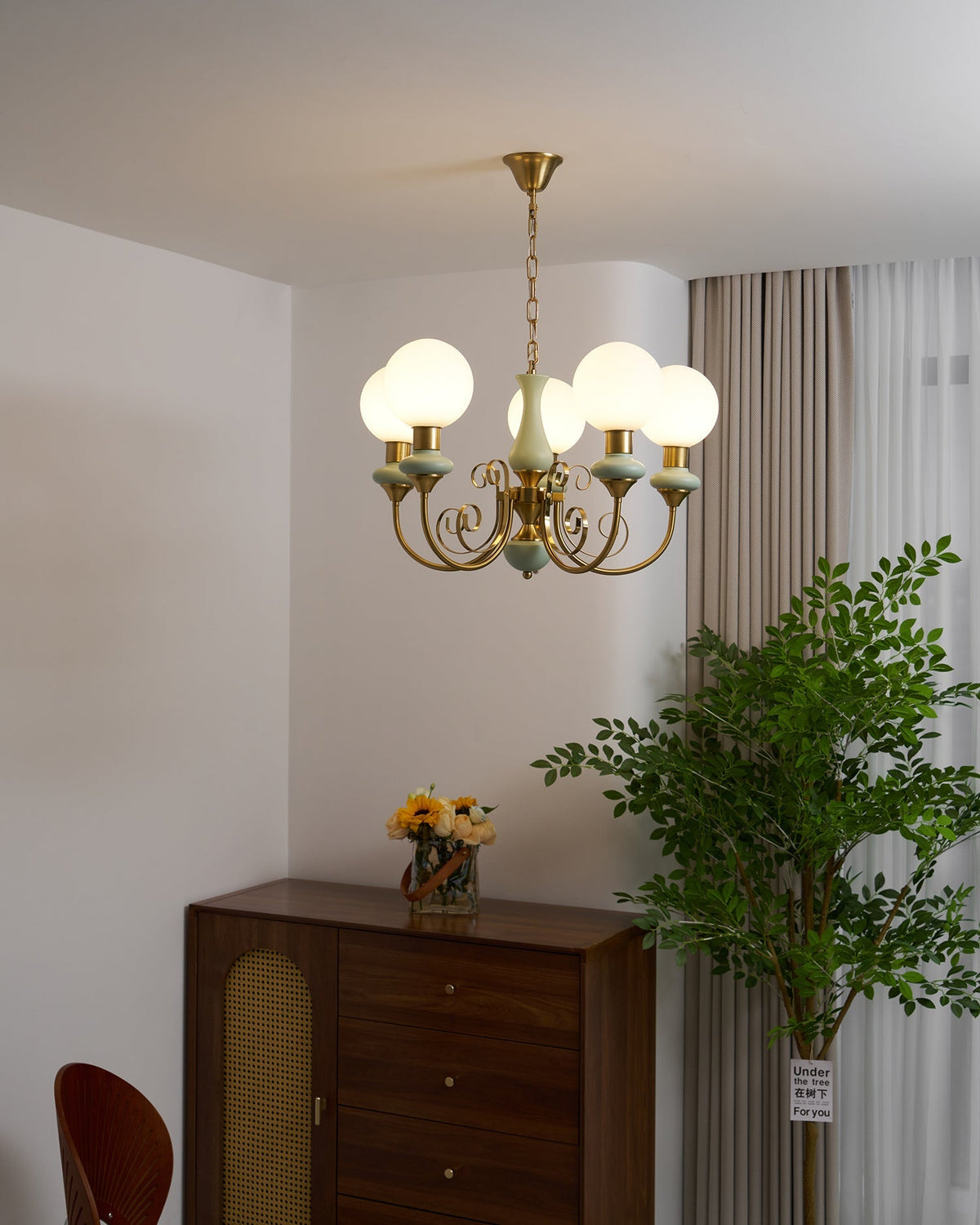 Aurorian lampadario Verde Paralumi Bracci Curvi Oro