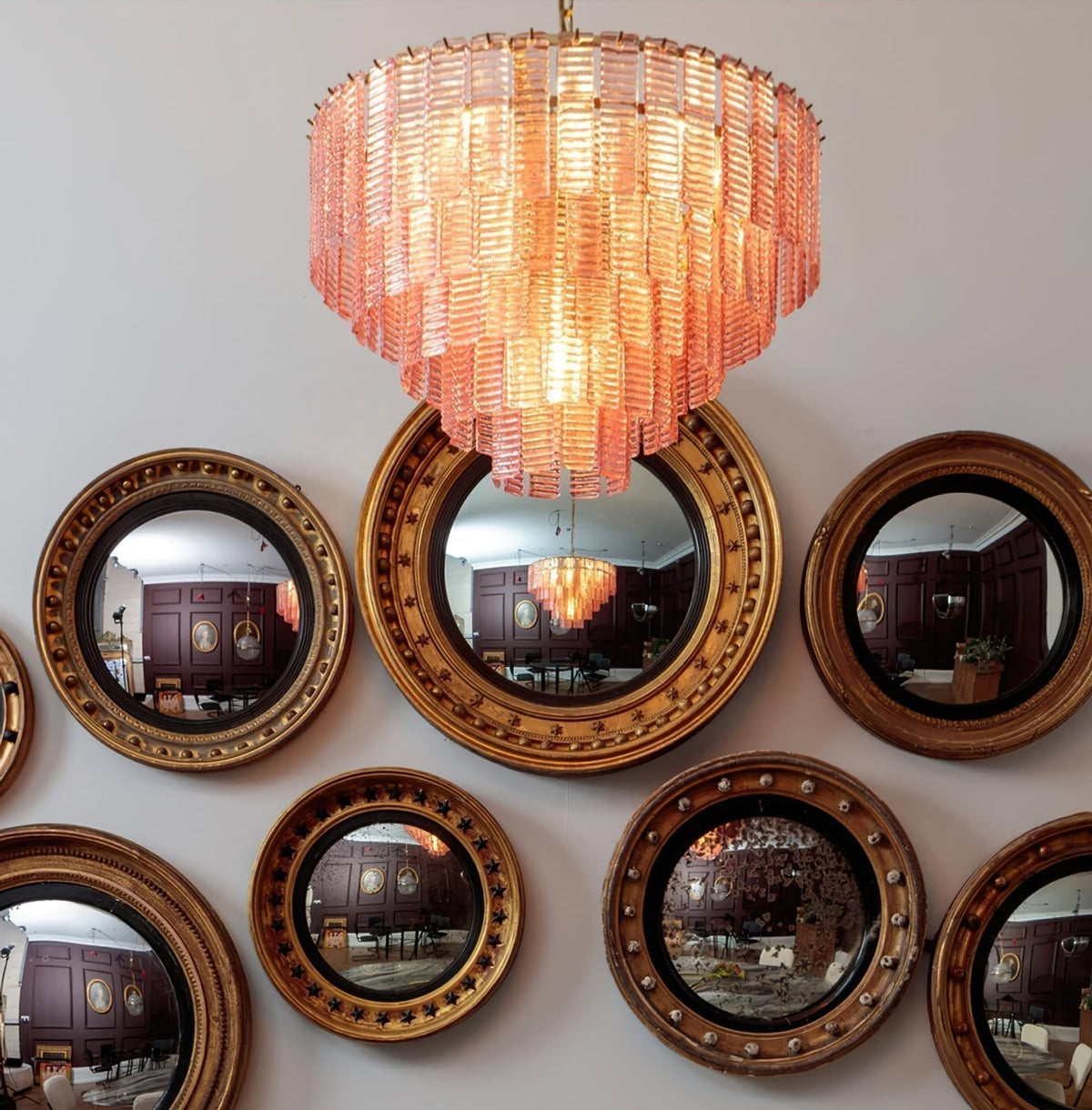 Lioririan lampadario vetro Murano Rosa Stratificato vintage lusso