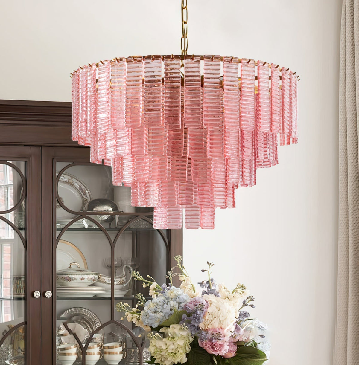 Lioririan lampadario vetro Murano Rosa Stratificato vintage lusso