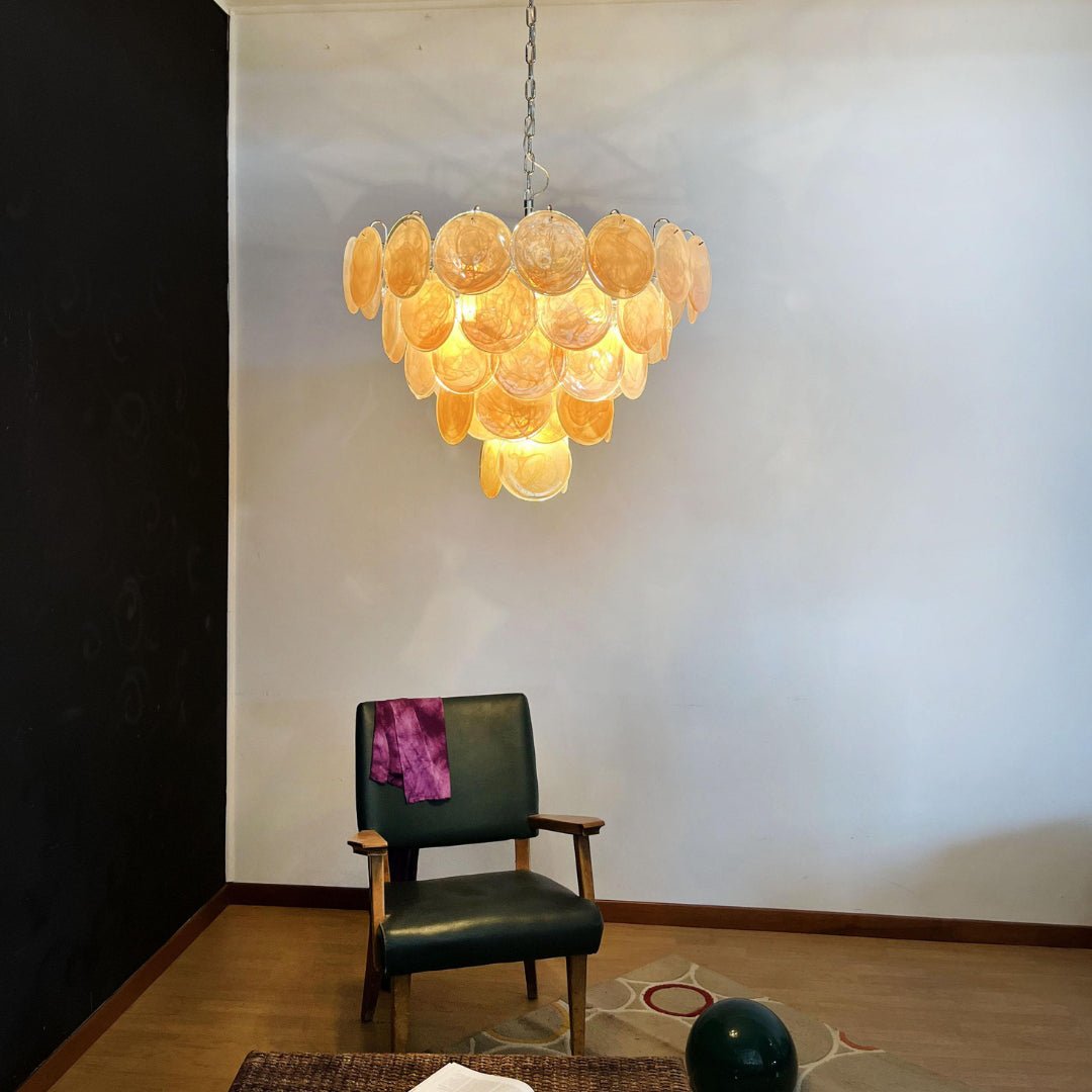 Celisira lampadario con dischi in vetro di Murano arancione