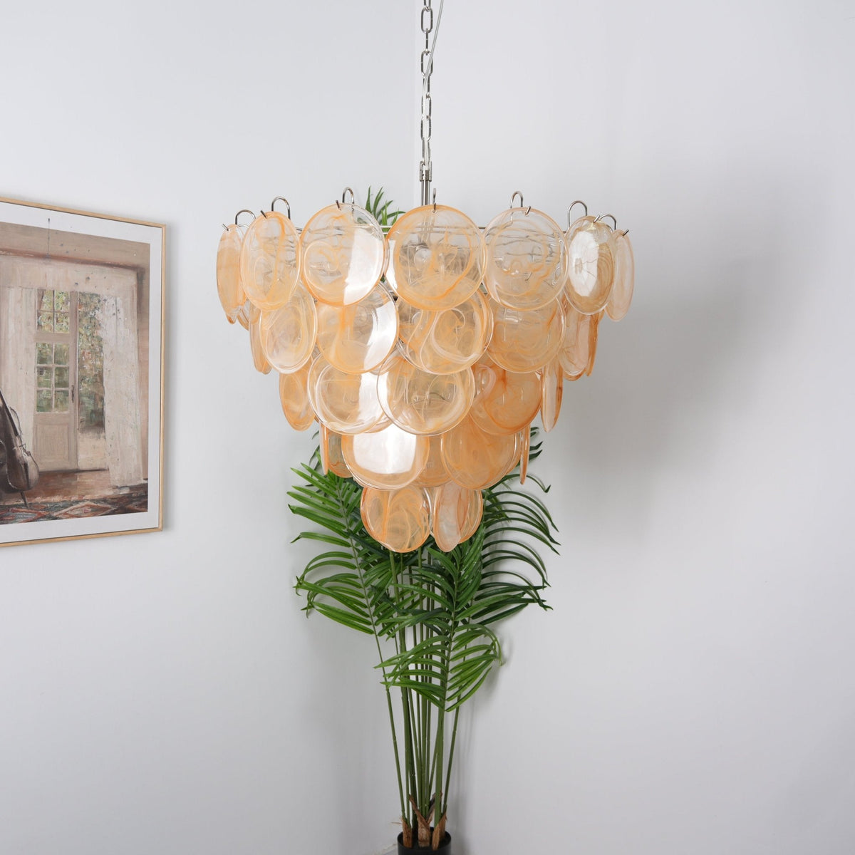 Celisira lampadario con dischi in vetro di Murano arancione