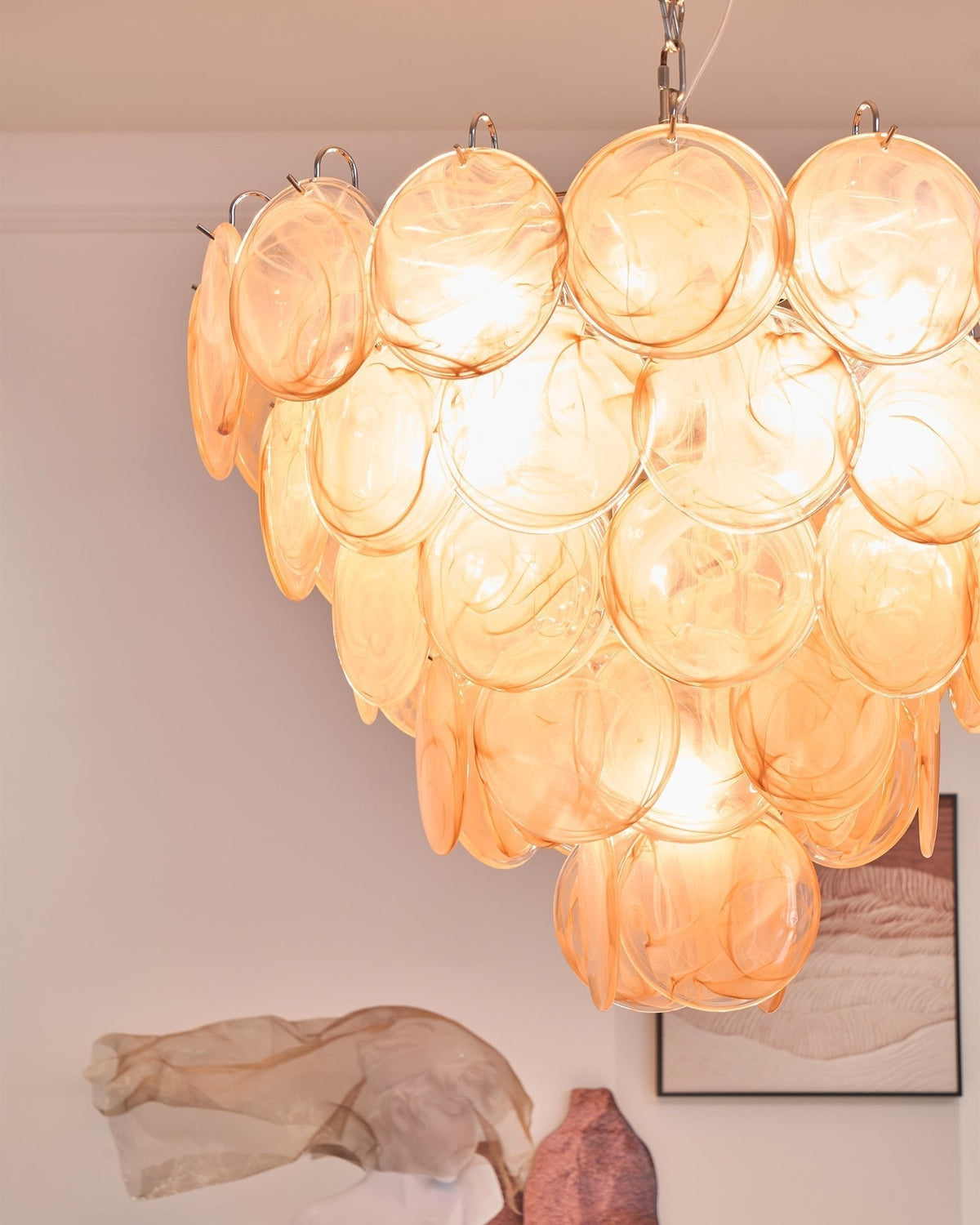 Celisira lampadario con dischi in vetro di Murano arancione