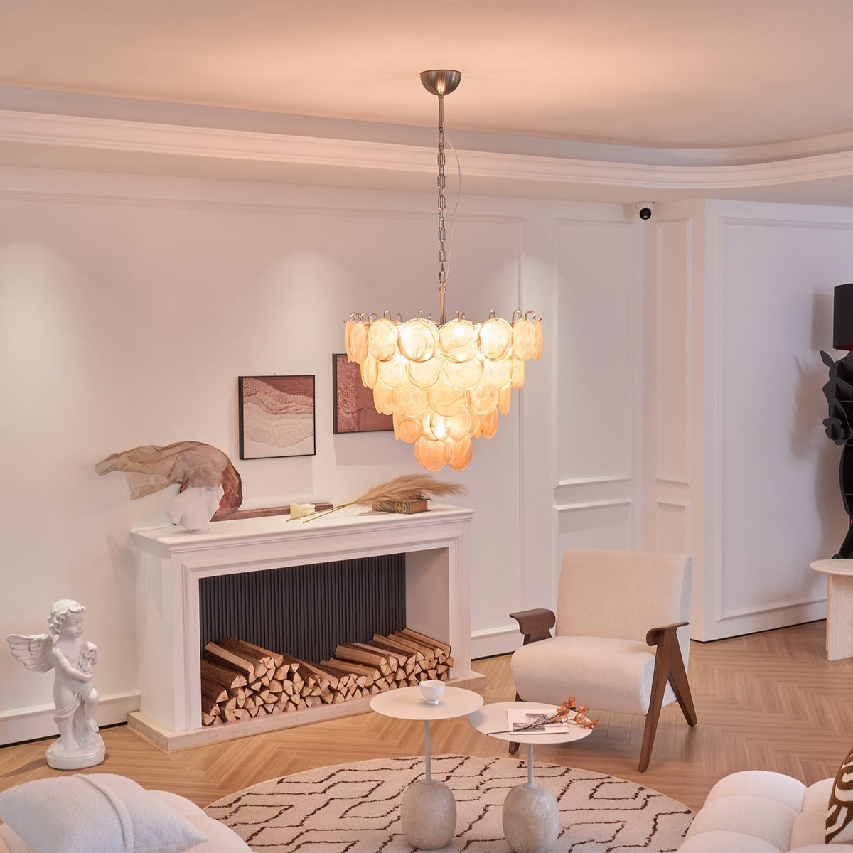Celisira lampadario con dischi in vetro di Murano arancione