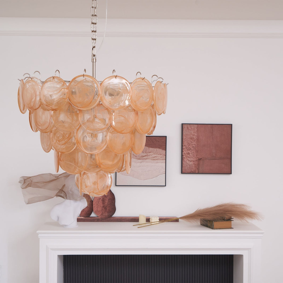 Celisira lampadario con dischi in vetro di Murano arancione