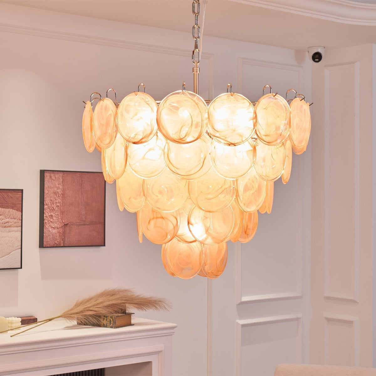 Celisira lampadario con dischi in vetro di Murano arancione