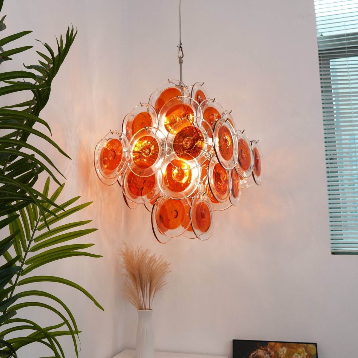 Lioruiel lampadario Arancione vetro Murano a Dischi Stratificati
