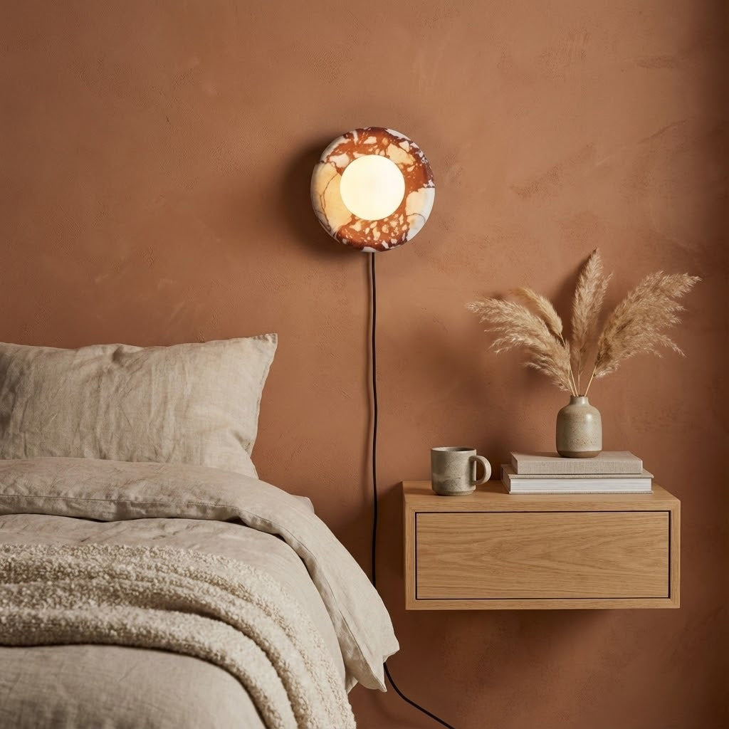 Vantheori lampada da parete in marmo rosso con spina