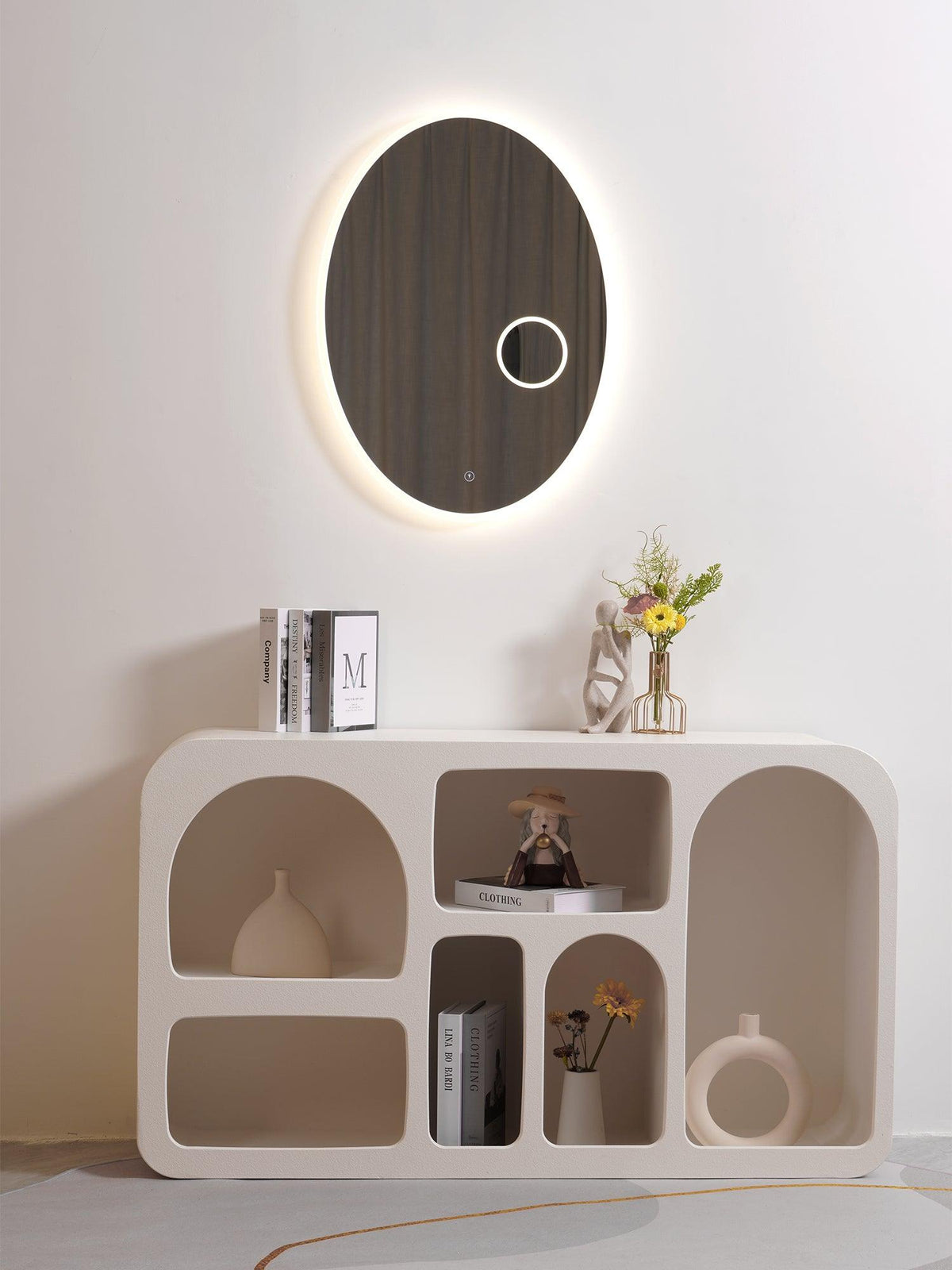 Ovariel Specchio ovale in plastica con luce da parete