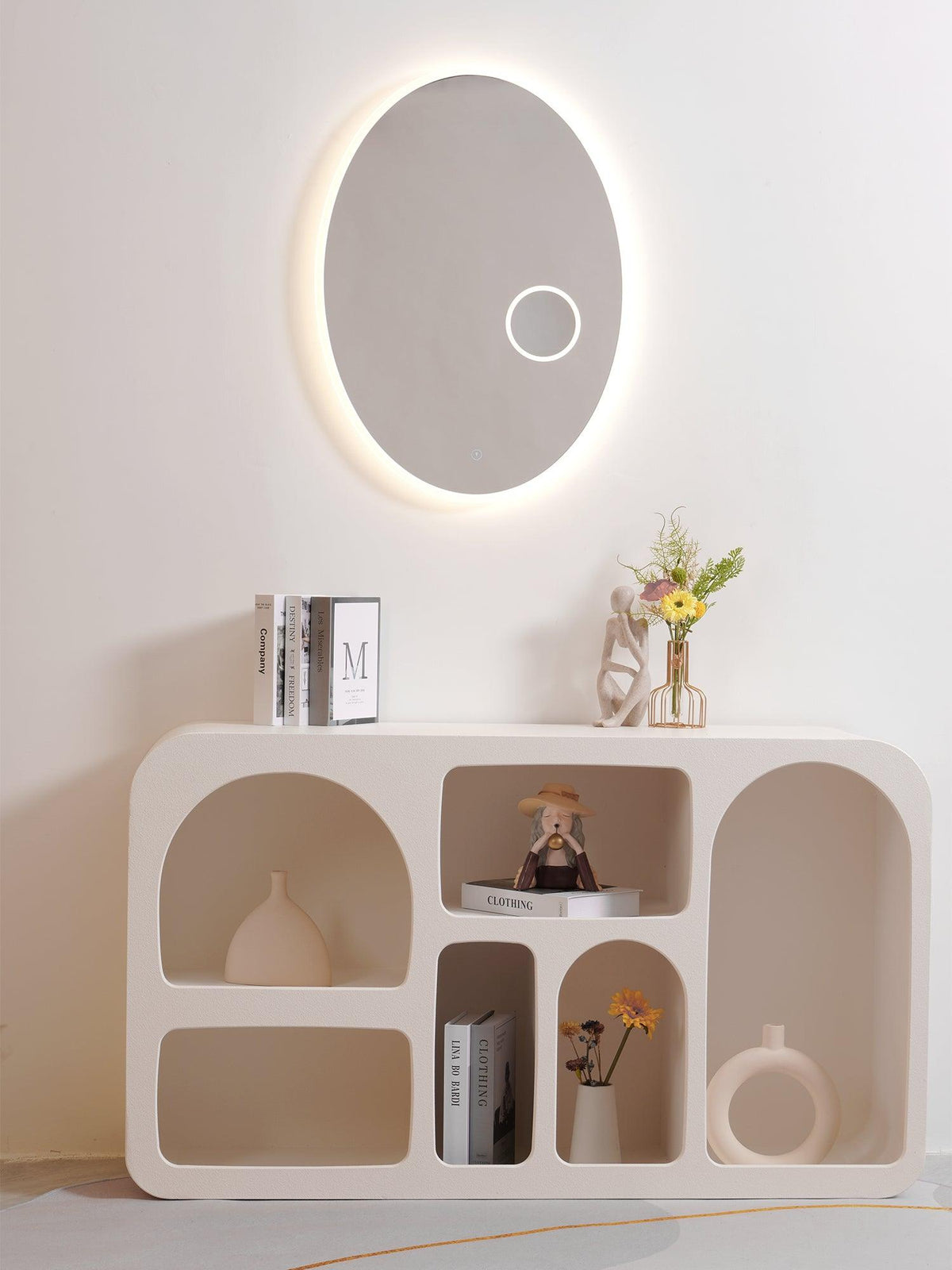 Ovariel Specchio ovale in plastica con luce da parete