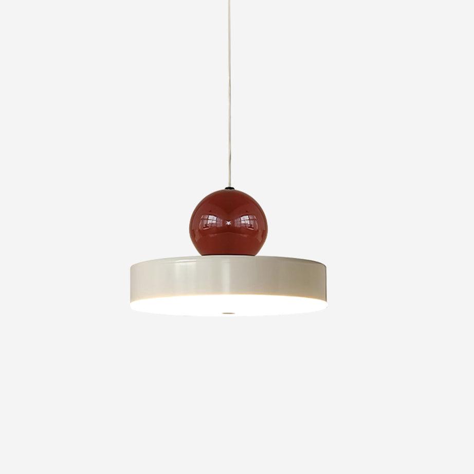 Lampada a sospensione Corpo in metallo, paralume sferico rosso, design moderno retro