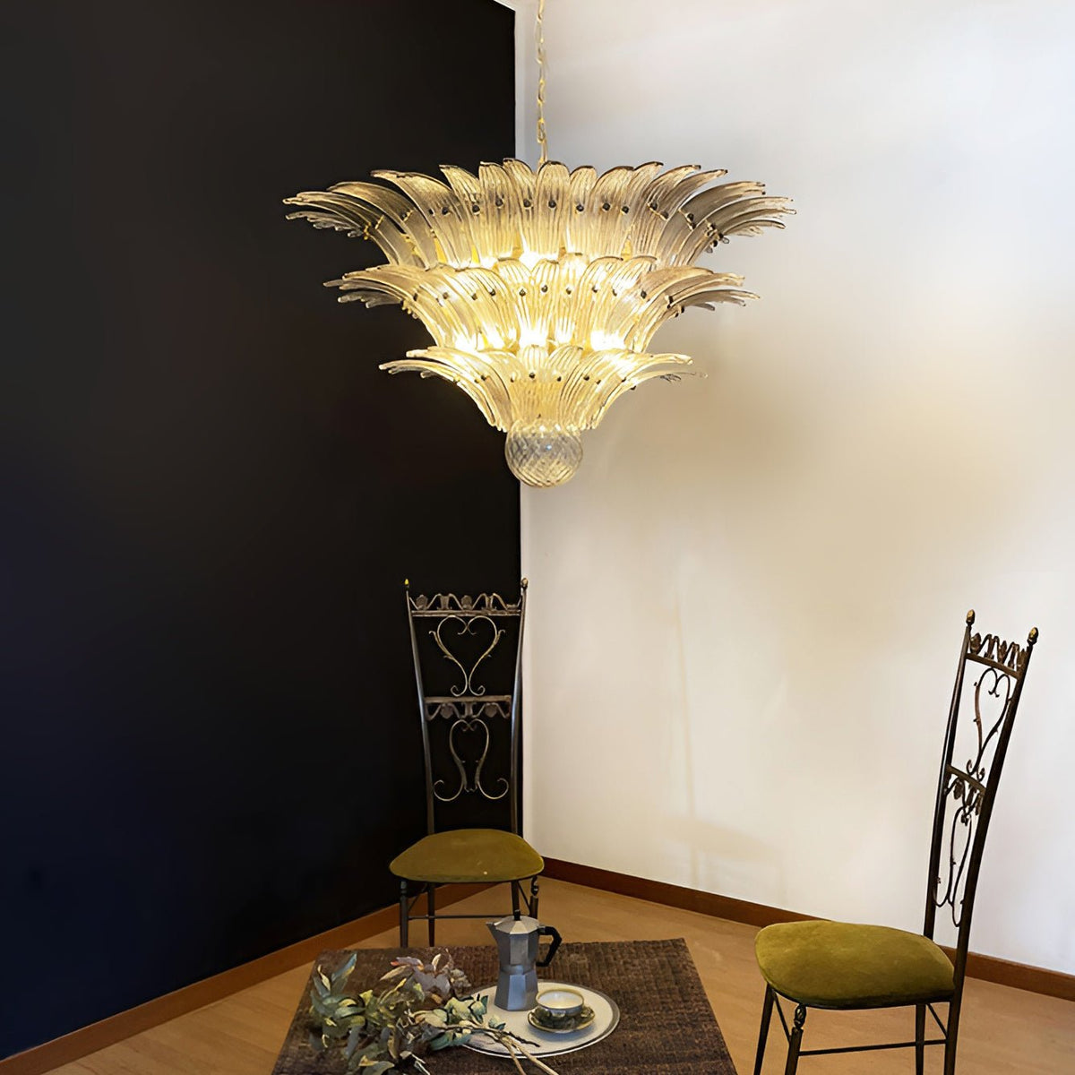 Eirivelle lampadario vetro Murano foglia di Palma a Livelli
