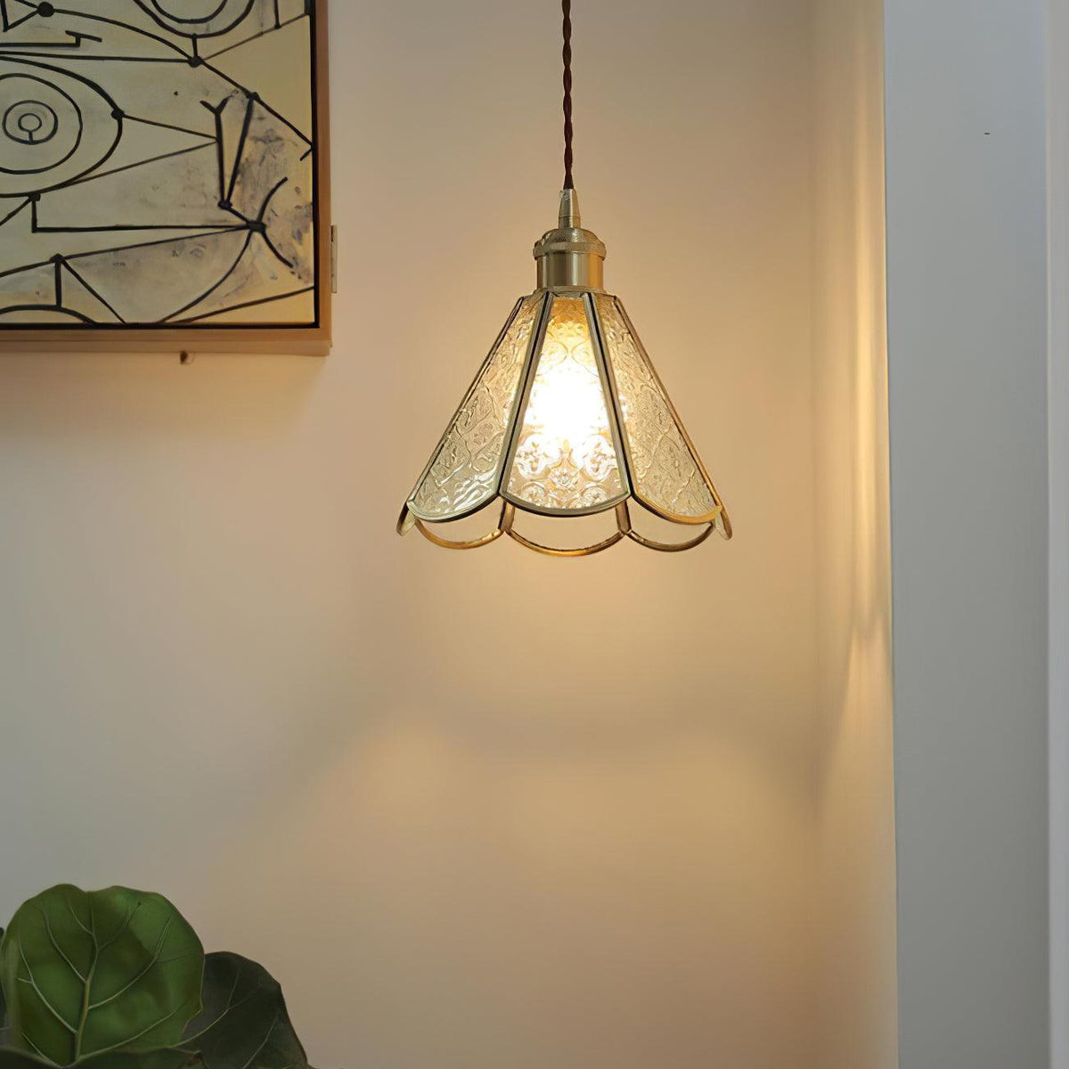 Arvane lampada a sospensione elegante in ottone e vetro