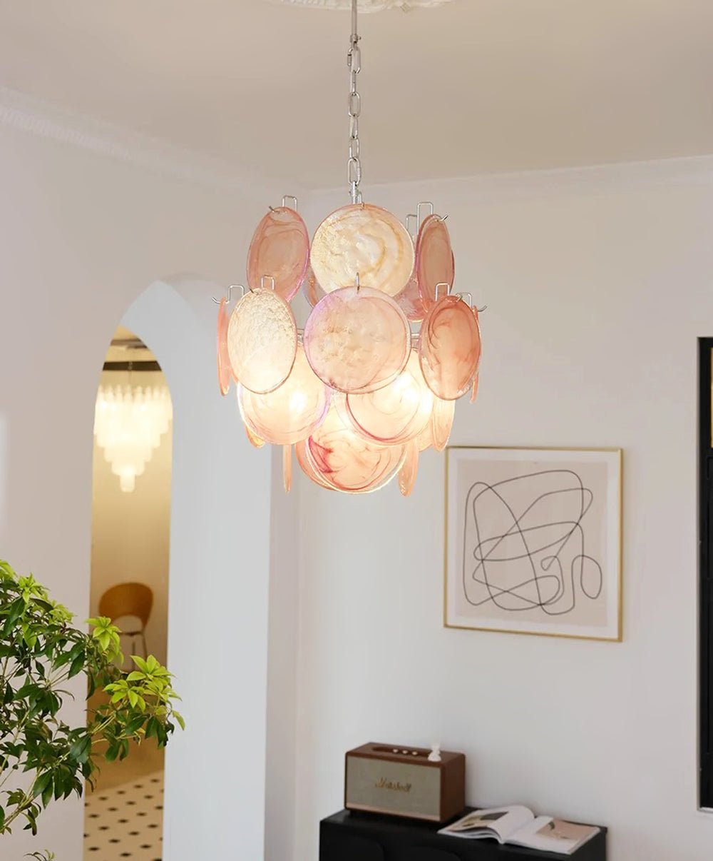 Celisaria lampadario Dischi in vetro Murano Rosa Stile vintage