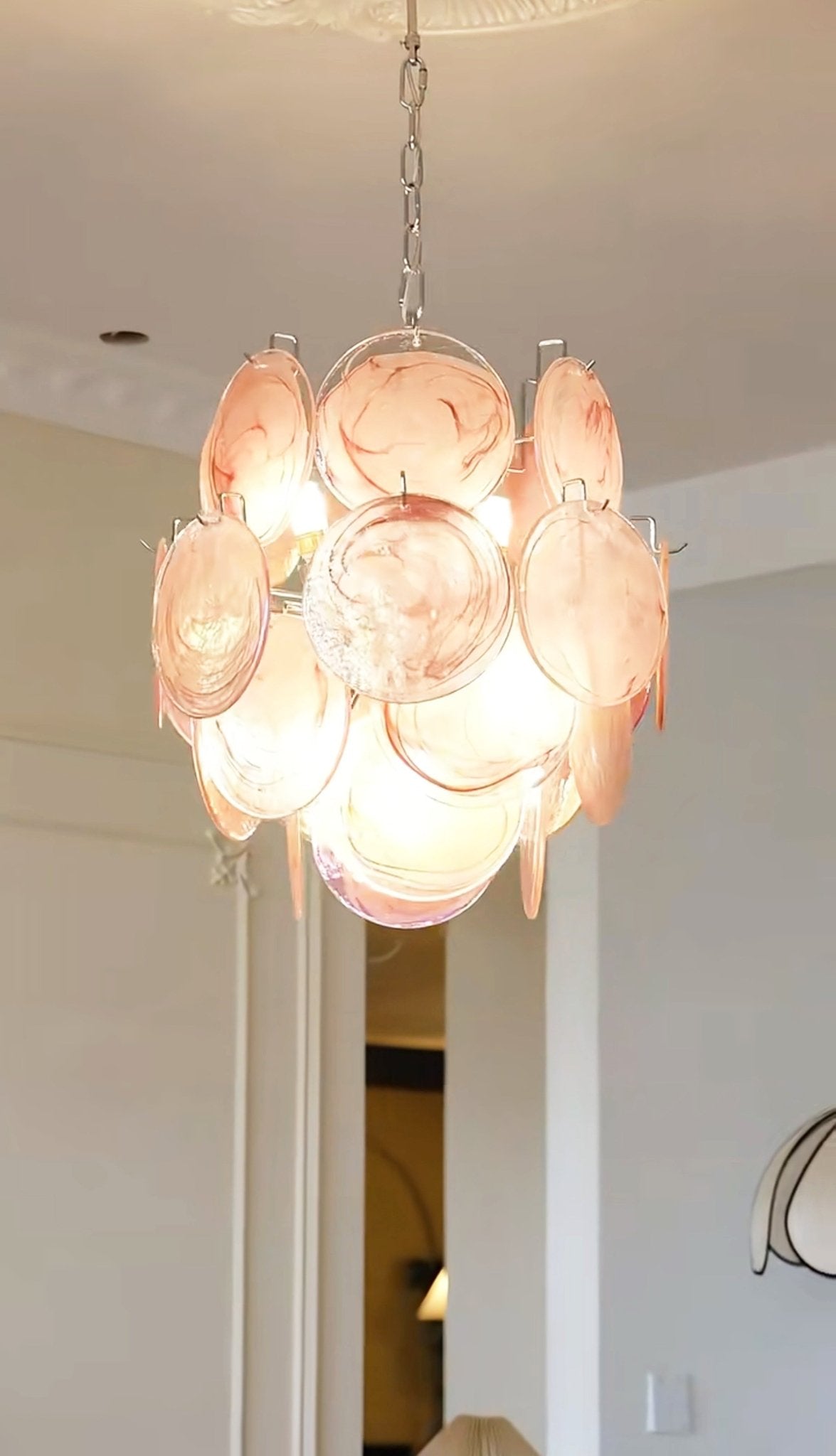 Celisaria lampadario Dischi in vetro Murano Rosa Stile vintage