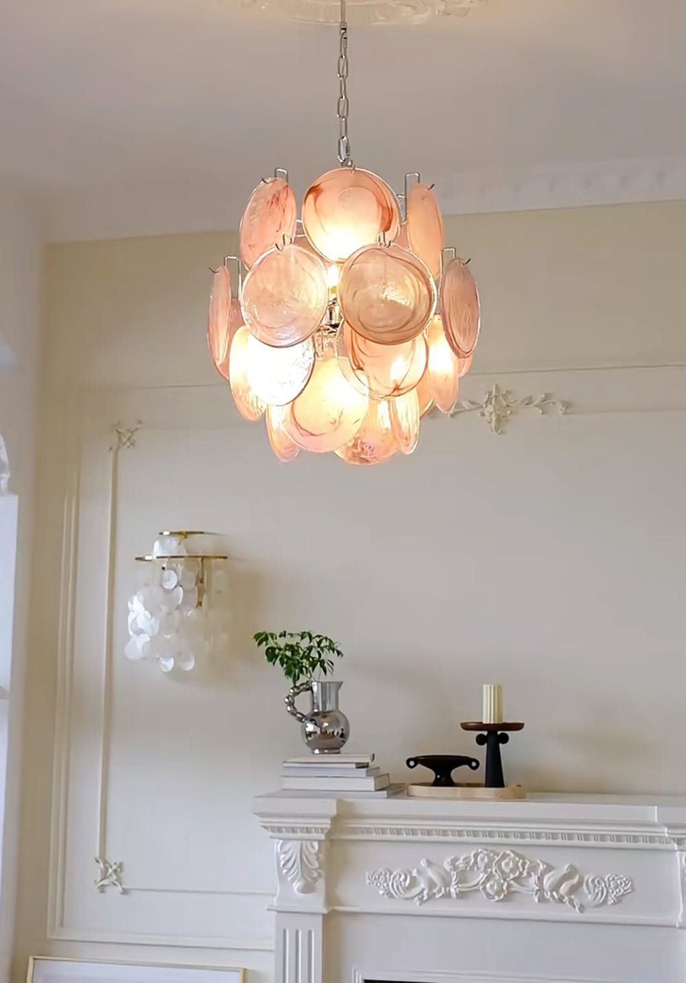 Celisaria lampadario Dischi in vetro Murano Rosa Stile vintage