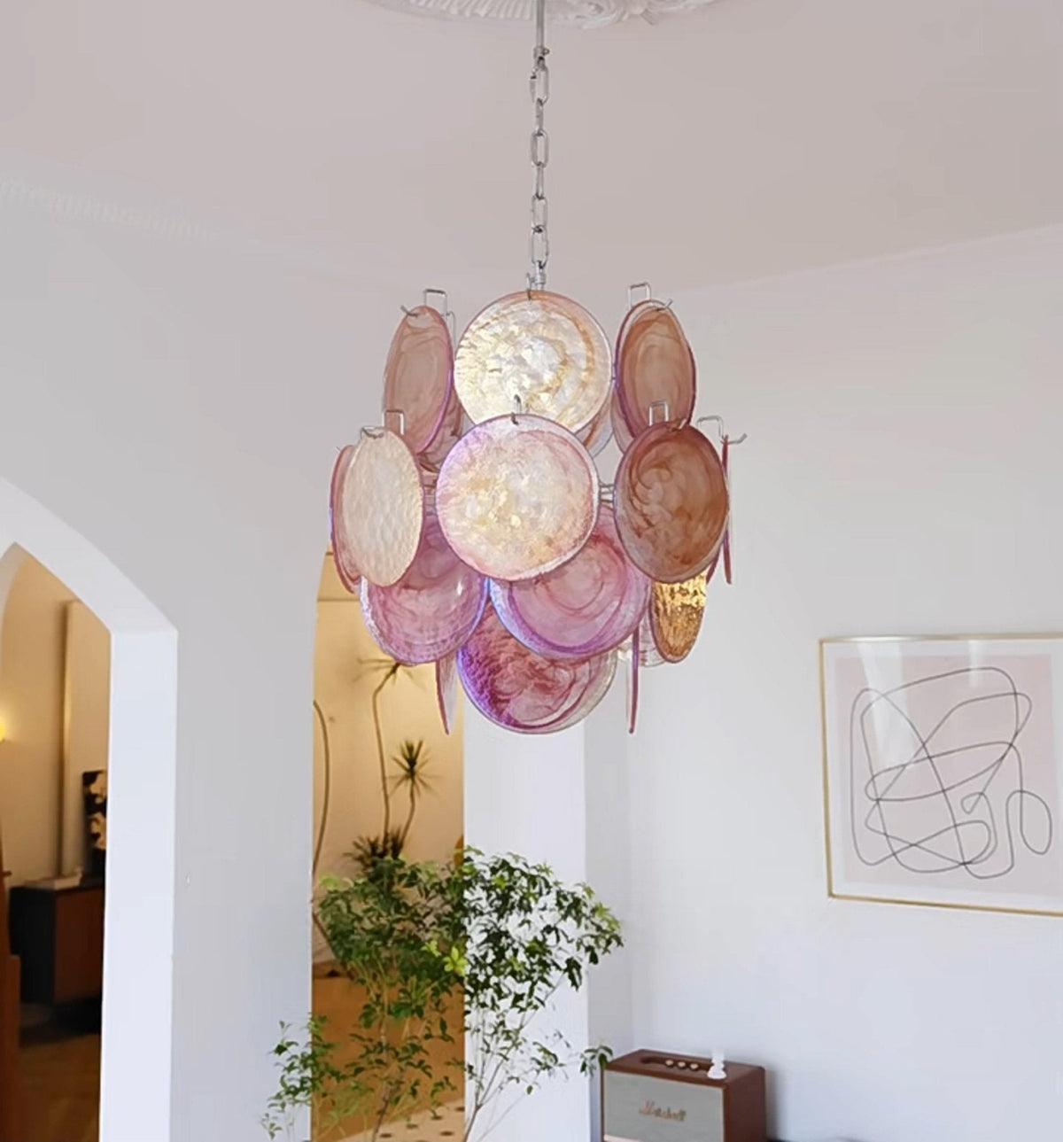 Celisaria lampadario Dischi in vetro Murano Rosa Stile vintage