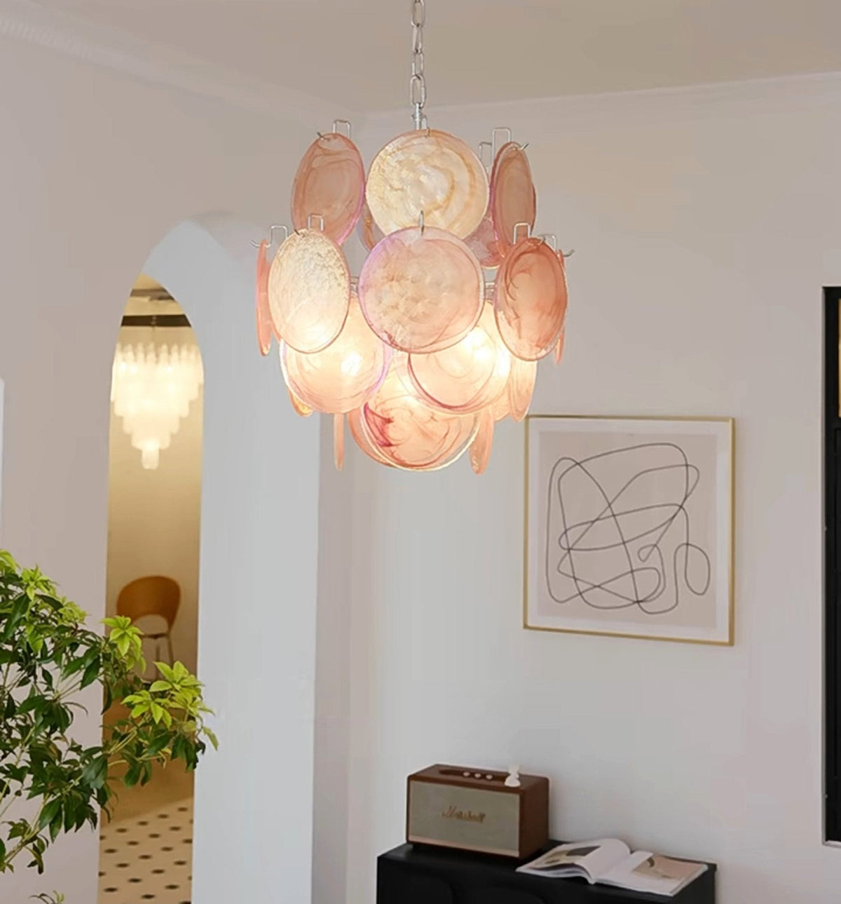 Celisaria lampadario Dischi in vetro Murano Rosa Stile vintage