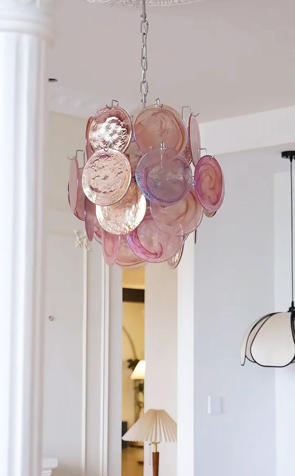 Celisaria lampadario Dischi in vetro Murano Rosa Stile vintage
