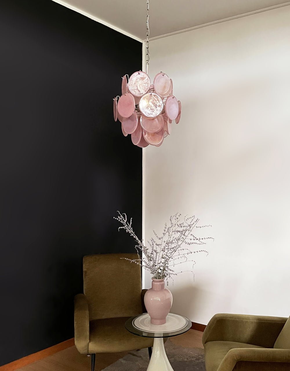 Celisaria lampadario Dischi in vetro Murano Rosa Stile vintage