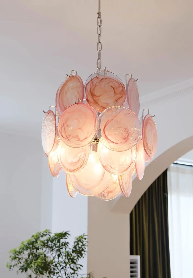 Celisaria lampadario Dischi in vetro Murano Rosa Stile vintage