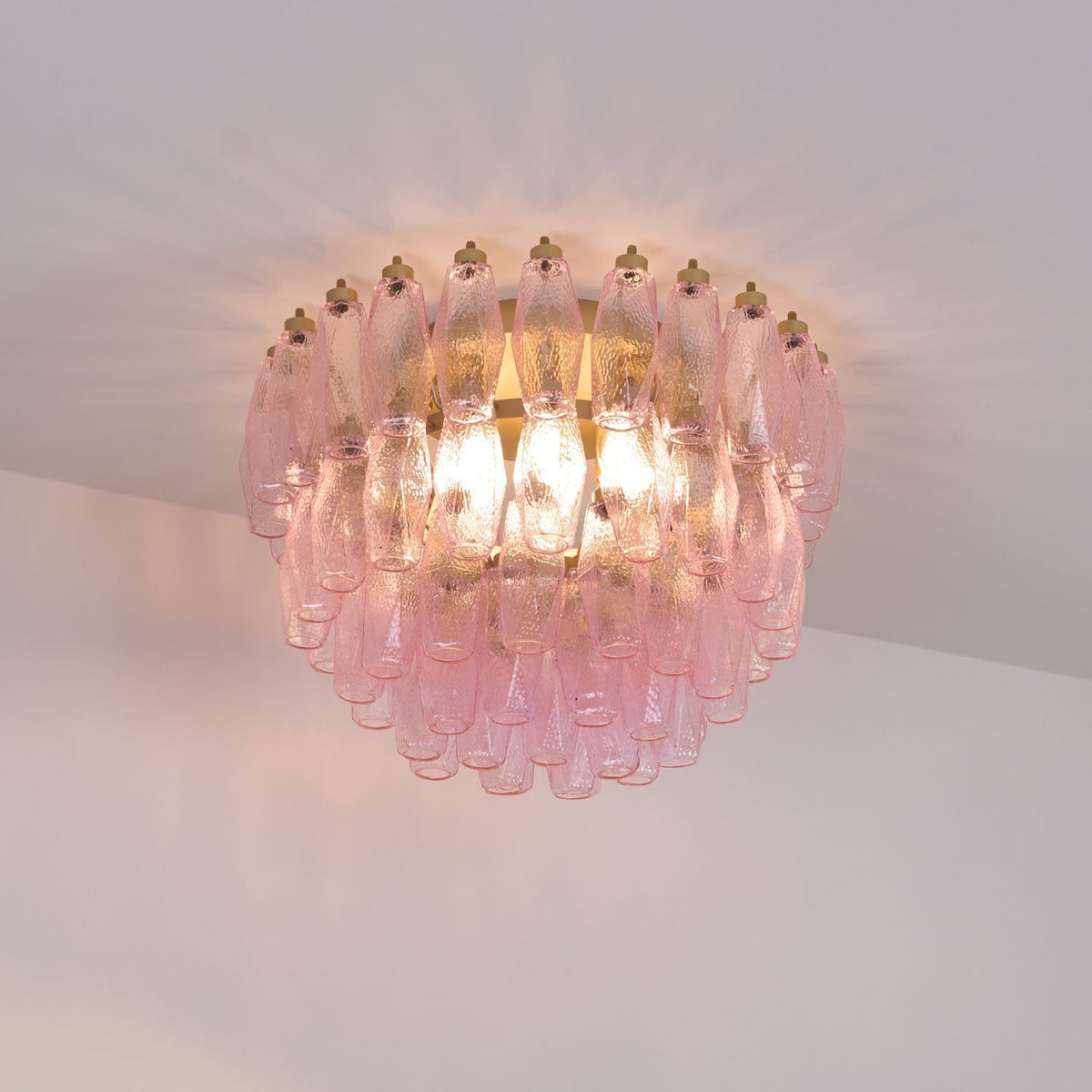 Celelaya plafoniera Poliedri in vetro di Murano Rosa Stratificato