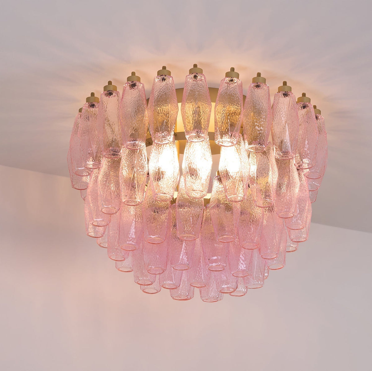 Celelaya plafoniera Poliedri in vetro di Murano Rosa Stratificato