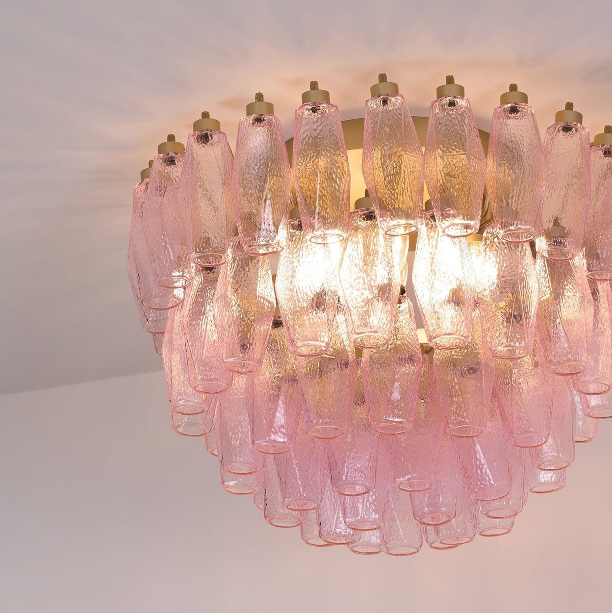 Celelaya plafoniera Poliedri in vetro di Murano Rosa Stratificato