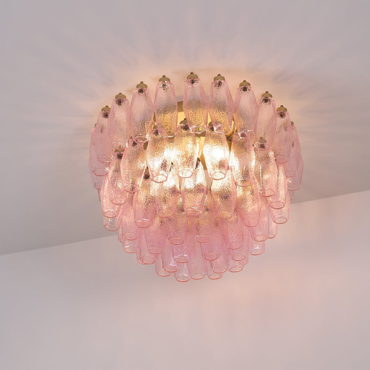 Celelaya plafoniera Poliedri in vetro di Murano Rosa Stratificato
