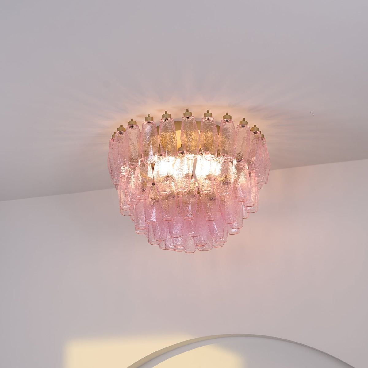 Celelaya plafoniera Poliedri in vetro di Murano Rosa Stratificato