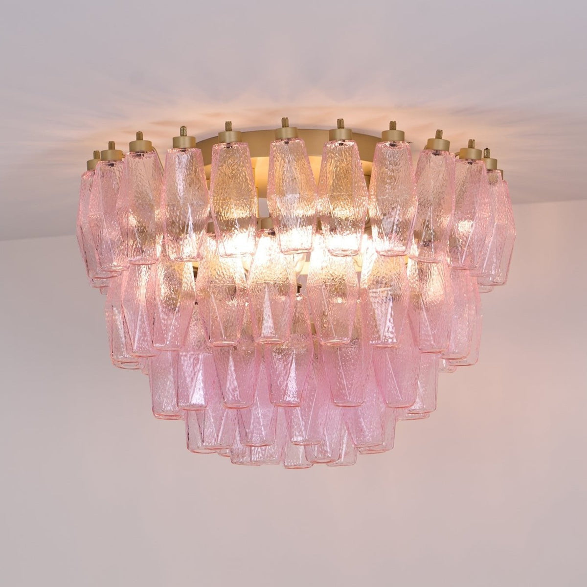 Celelaya plafoniera Poliedri in vetro di Murano Rosa Stratificato