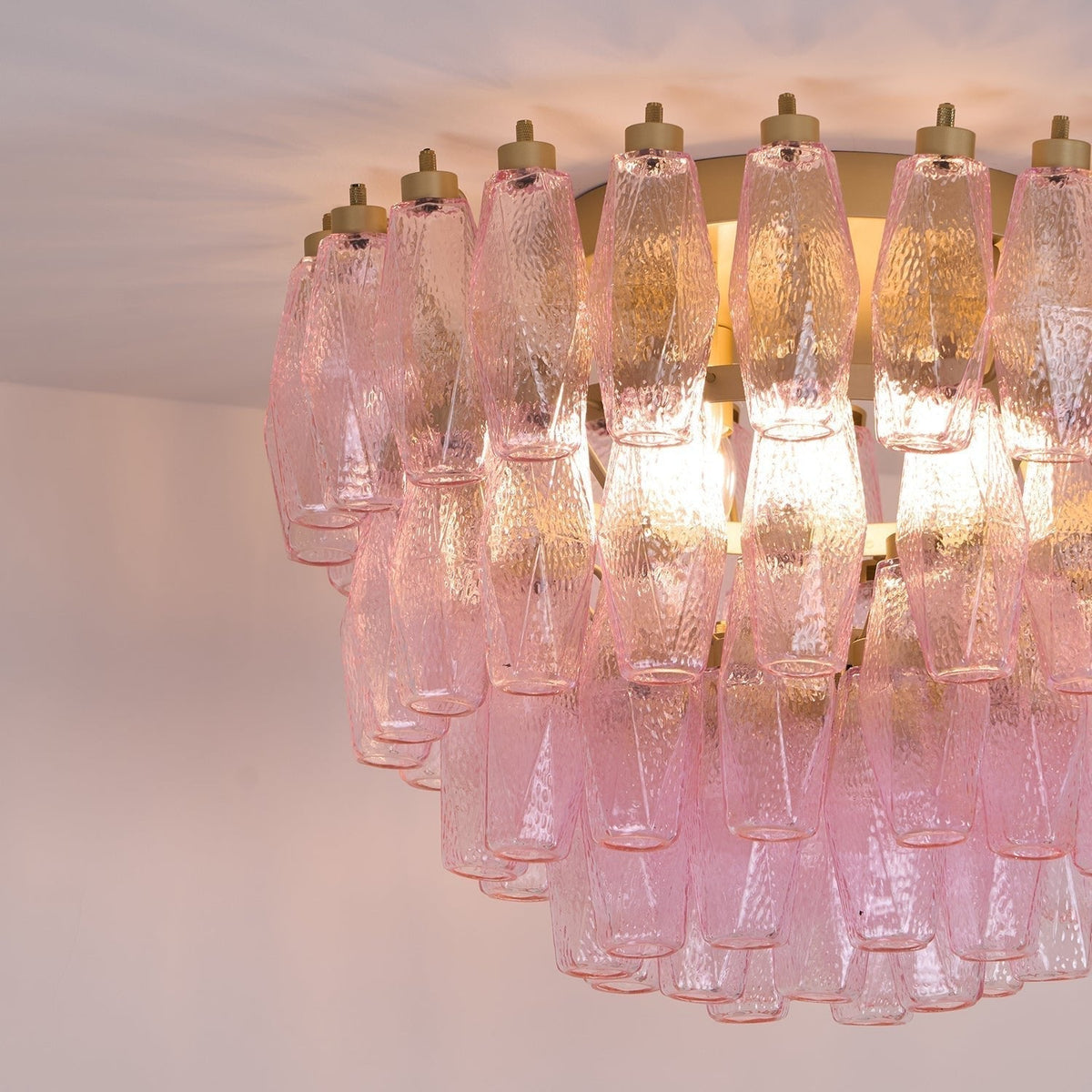 Celelaya plafoniera Poliedri in vetro di Murano Rosa Stratificato