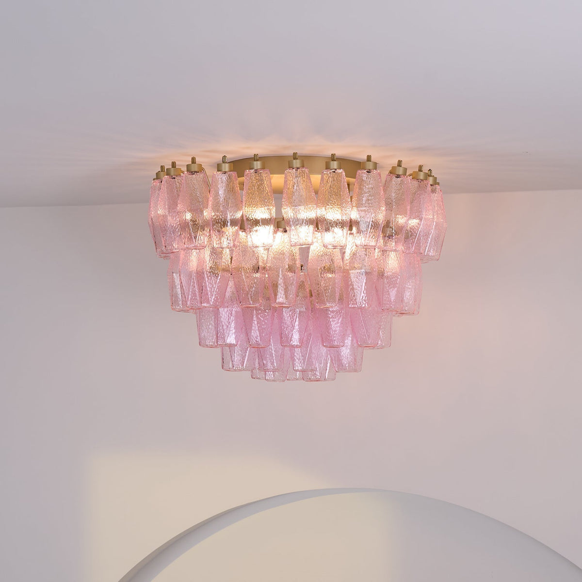 Celelaya plafoniera Poliedri in vetro di Murano Rosa Stratificato
