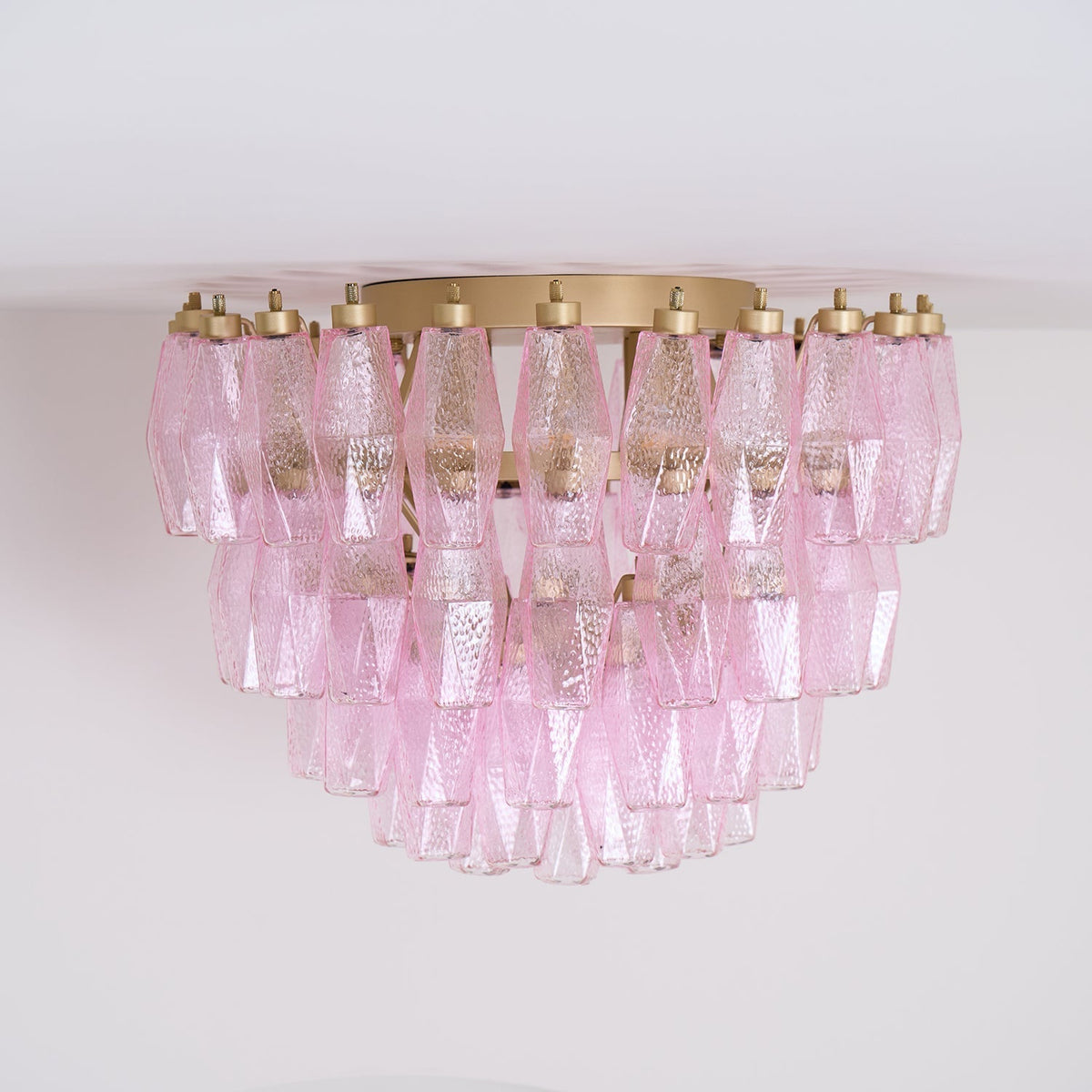 Celelaya plafoniera Poliedri in vetro di Murano Rosa Stratificato