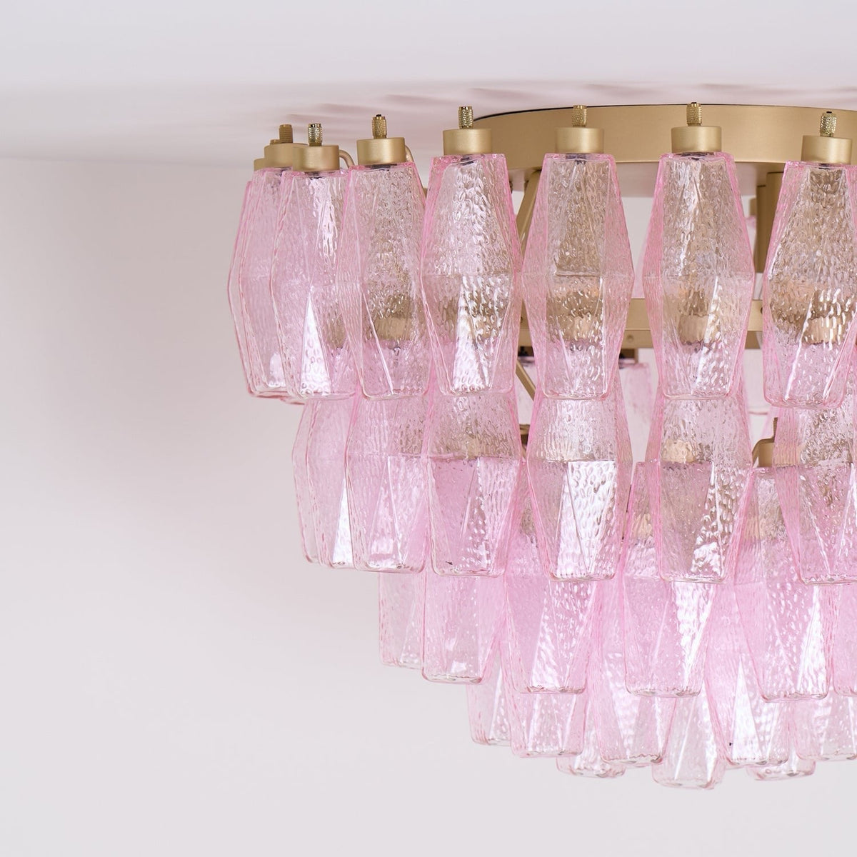 Celelaya plafoniera Poliedri in vetro di Murano Rosa Stratificato