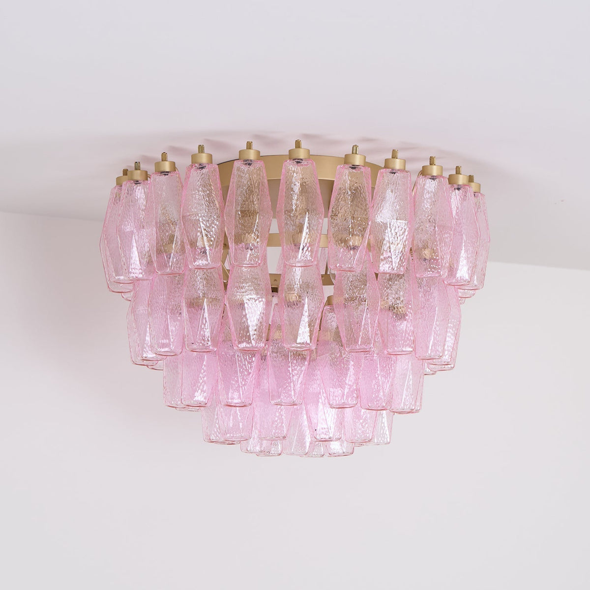 Celelaya plafoniera Poliedri in vetro di Murano Rosa Stratificato